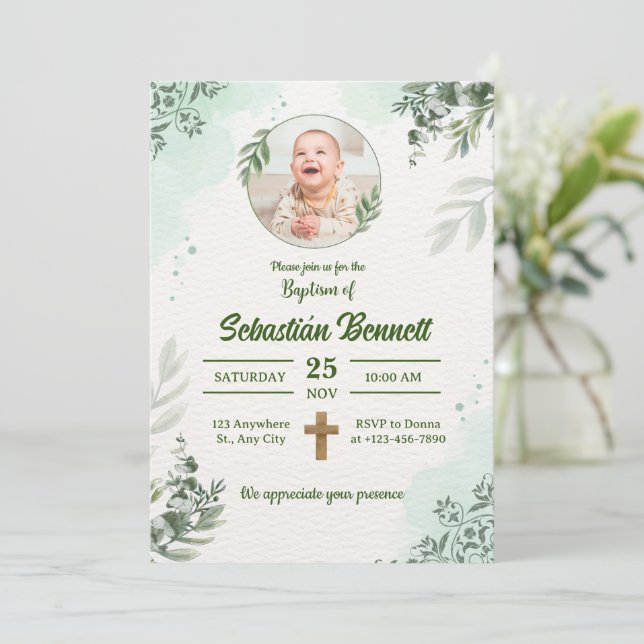 Skapa din egen Anpassningsbar Photo Boy Baptism Inbjudningar (Stående Fram)