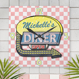 Skapa din egen Anpassningsbar Retro 50:s Middag 4 Fyrkantig Klocka