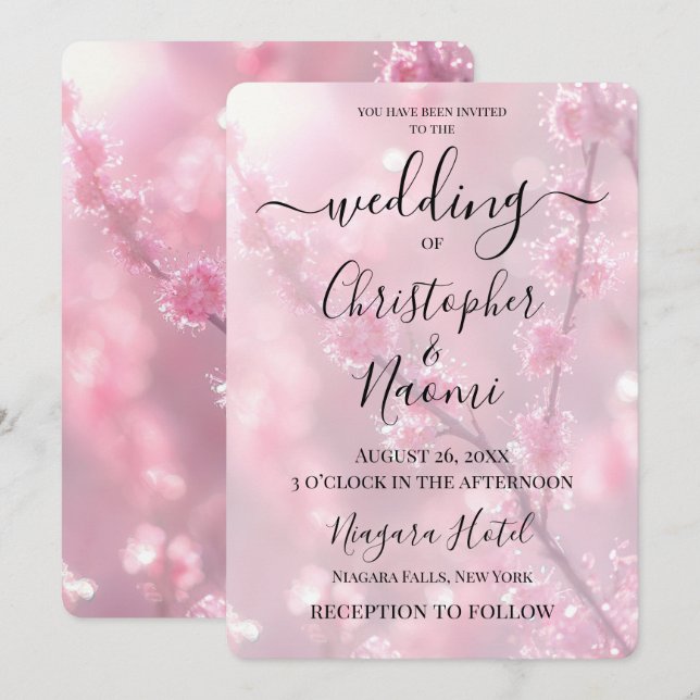 Skapa din egen Anpassningsbar Rosa Budding Grenar Inbjudningar (Fram/baksida)