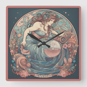Skapa din egen Art nouveau Aquarius Zodiac Fyrkantig Klocka