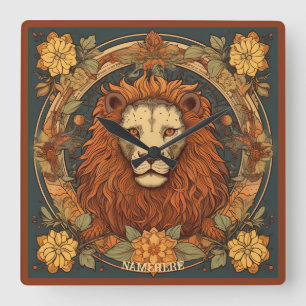 Skapa din egen Art nouveau Leo Zodiac Fyrkantig Klocka