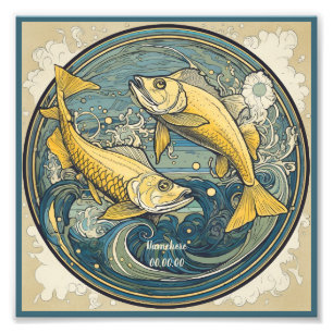 Skapa din egen Art nouveau Pisces Zodiac Fototryck