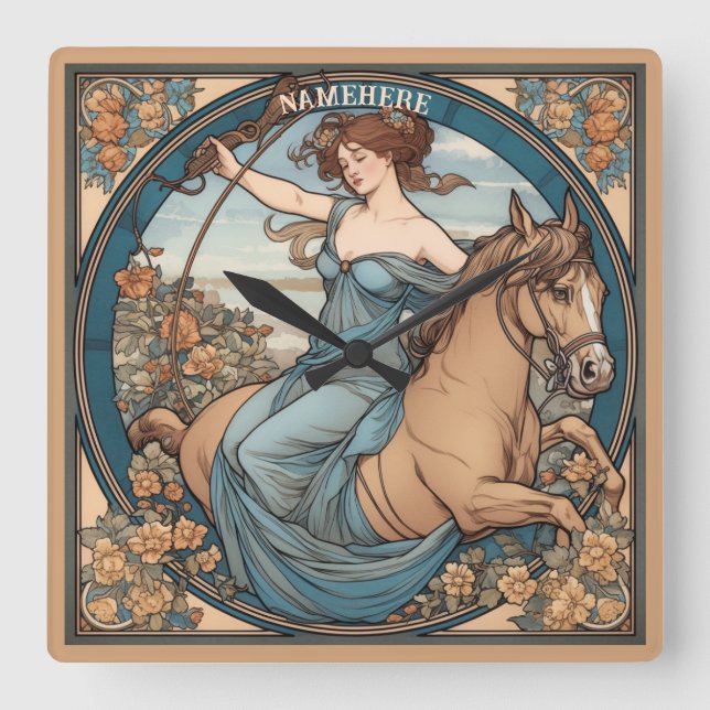 Skapa din egen Art nouveau Sagittarius Fyrkantig Klocka (Framsida)