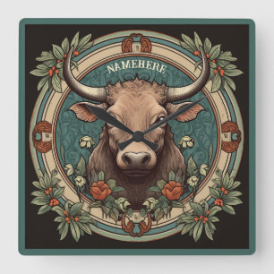 Skapa din egen Art nouveau Taurus Zodiac Fyrkantig Klocka