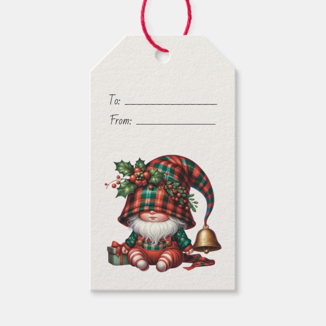 Skapa Din Egen Bedårande Blyg Jul Plaid Tomte Presentetikett (Framsidan)