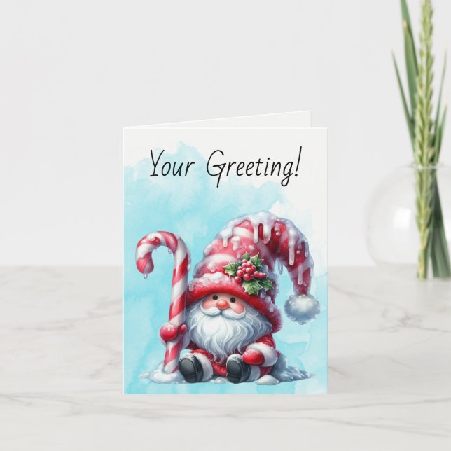 Skapa din egen beskärda pepparmynta jultomte helgkort (Framsida)