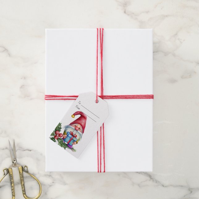 Skapa Din Egen Blå Present Jul Tomte Presentetikett (Med Snöre)