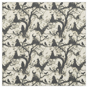 Skapa Din Egen Black Witches Ravens Cream Toile Tyg