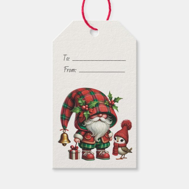 Skapa Din Egen Blommig Julrut Tomte Fågel Presentetikett (Framsidan)