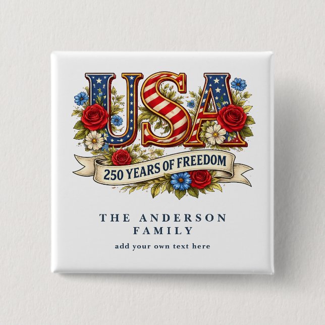 Skapa Din Egen Blommig USA 250 År av Frihet  Knapp (Framsida)