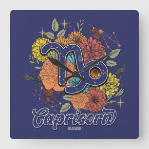 Skapa din egen Blommigt Capricorn Zodiac Fyrkantig Klocka