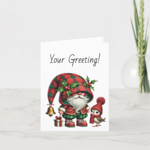 Skapa din egen Blommigt julpapp Gnome Bird Helgkort