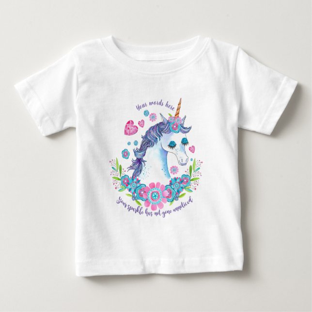 Skapa din egen Blommigt Sparka Unicorn & Flowers T Shirt (Framsida)