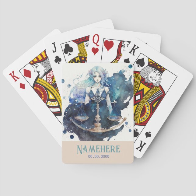 Skapa din egen Blue & Teal Libra Zodiac Casinokort (Baksidan)