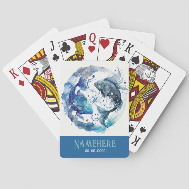 Skapa din egen Blue & Teal Pisces Zodiac Casinokort (Baksidan)
