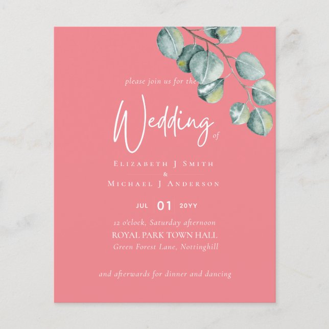 Skapa din egen BLUSHROSE Eucalyptus Bröllop Flyer (Framsidan)