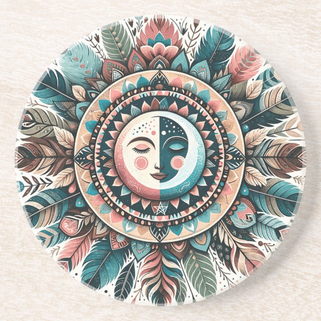 Skapa Din Egen Boho Celestiala Sol Måne Mandala Underlägg (Framsidan)