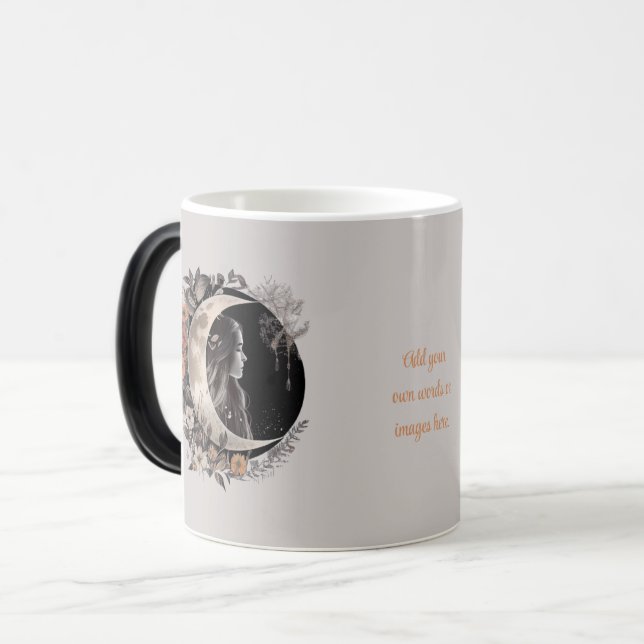 Skapa din egen Boho-persika & grå blomster Måne Magisk Mugg (Framsida vänster)