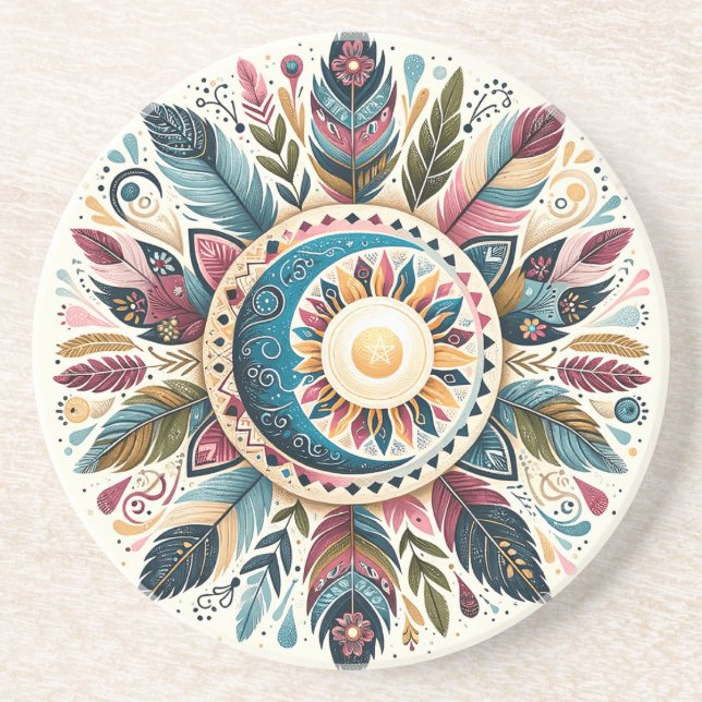 Skapa Din Egen Boho Sol Måne Celestial Mandala Underlägg (Framsidan)