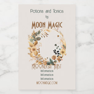 Skapa din egen Boho Teal & Guld Blommigt Måne Vinetikett