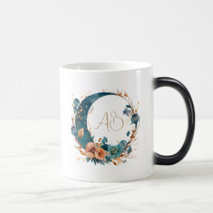 Skapa din egen Boho Teal & Peach Blommigt Måne Magisk Mugg