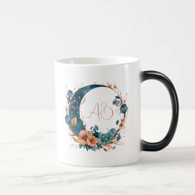 Skapa din egen Boho Teal & Peach Blommigt Måne Magisk Mugg (Höger)