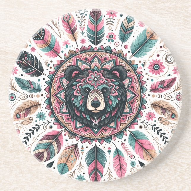 Skapa Din Egen Boho Totem Björn Mandala Underlägg (Framsidan)