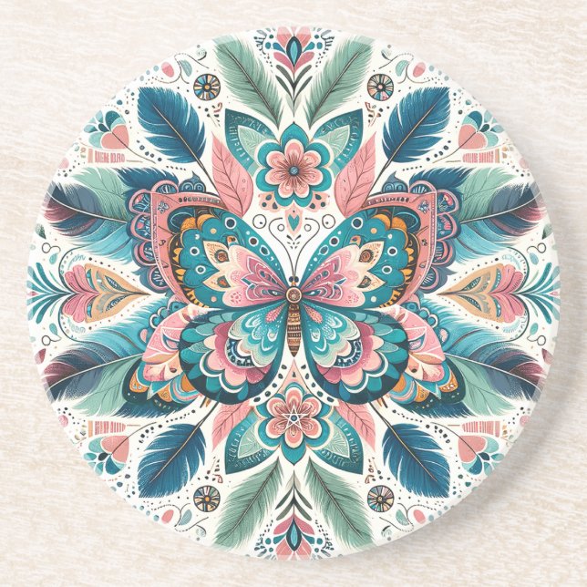 Skapa Din Egen Boho Totemiska Fjärilsmandala Underlägg (Framsidan)