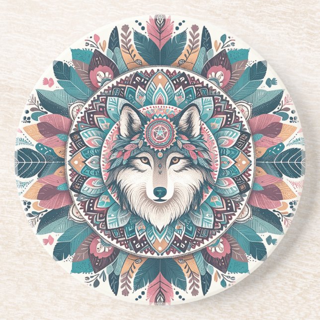 Skapa Din Egen Boho Totemiska Varg Mandala Underlägg (Framsidan)