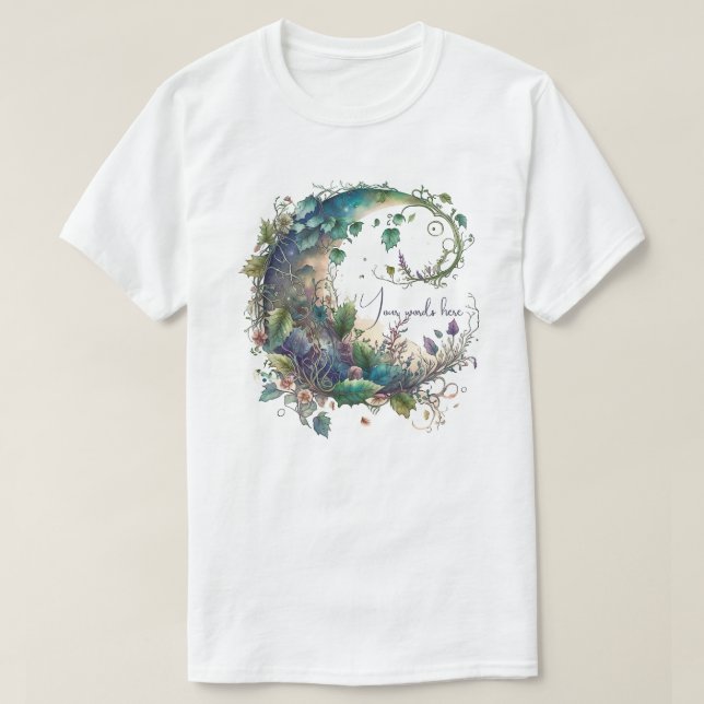 Skapa din egen Boho Vildblomma Murgröna Måne T Shirt (Design framsida)