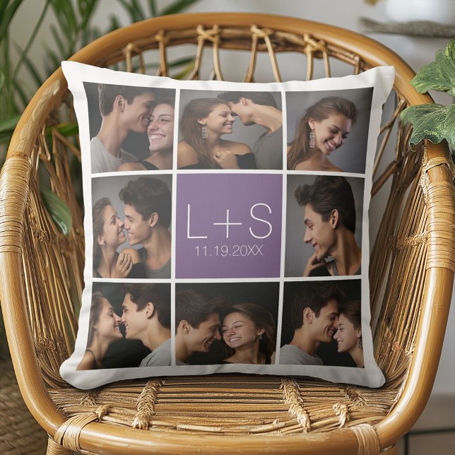 Skapa din egen bröllopsfoto Collage Monogram Kudde (Custom Anniversary Pillow)