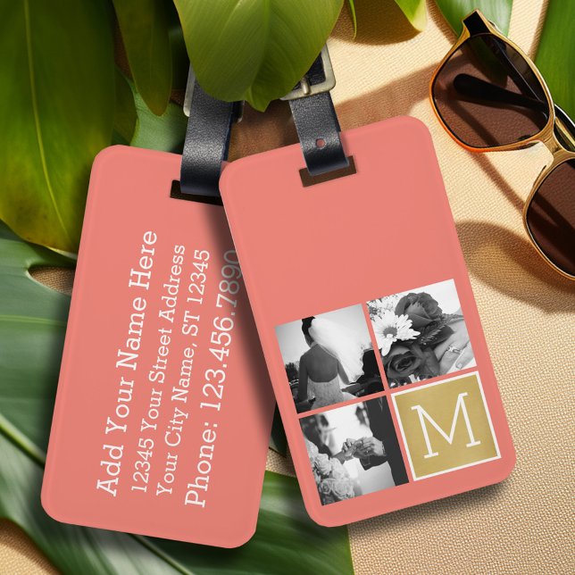 Skapa din egen bröllopsfotocollage-monogram bagagebricka (Personalized luggage tag - Wedding Photo)