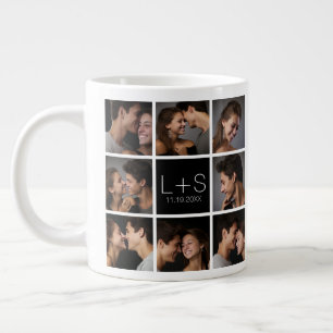 Skapa din egen bröllopsfotocollage-monogram jumbo mugg
