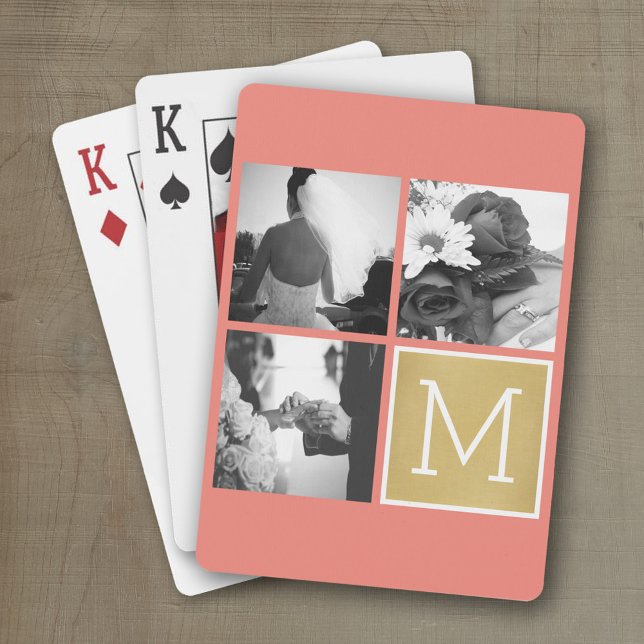 Skapa din egen bröllopsfotocollage-monogram spelkort (Wedding and Anniversary Playing Cards - Personalize with your photo and information)