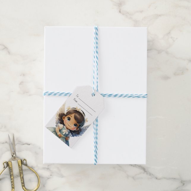 Skapa Din Egen Brunett Flickas Julängel Presentetikett (Med Snöre)