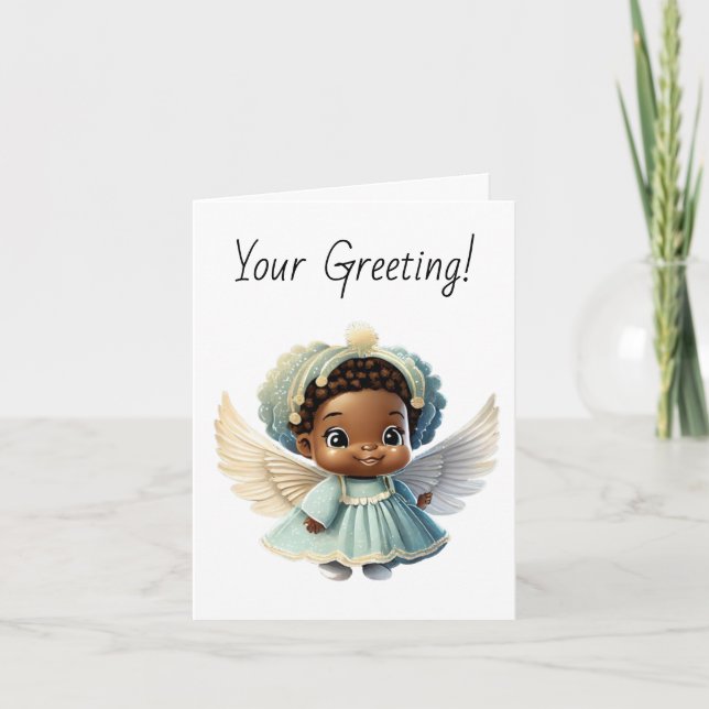 Skapa din egen Cute Black Girl-julängel Helgkort (Framsida)