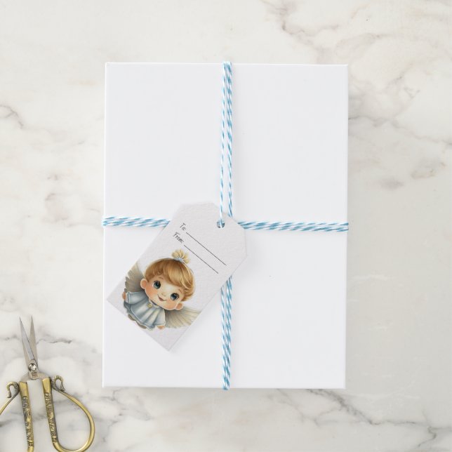 Skapa din egen Cute Blonde Boy-julängel Presentetikett (Med Snöre)