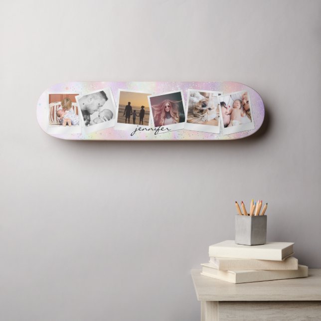Skapa din egen Cute Girly Rainbow Glitter Modern Mini Skateboard Bräda 18,5 Cm (Väggkonst (Horz))