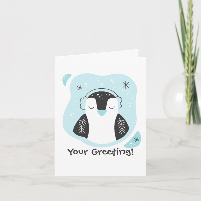 Skapa din egen Cute Penguin Blue-jul Helgkort (Framsida)