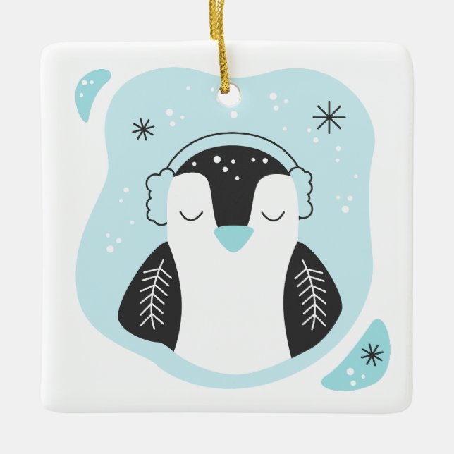 Skapa din egen Cute Penguin Blue-jul Julgransprydnad Keramik (Framsida)