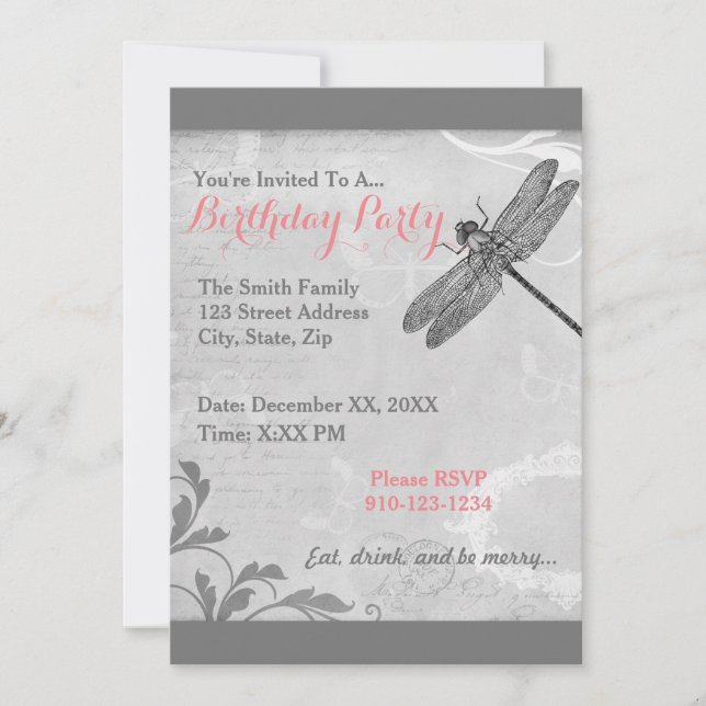 Skapa din egen Dragonfly Birthday-inbjudan Inbjudningar (Framsida)