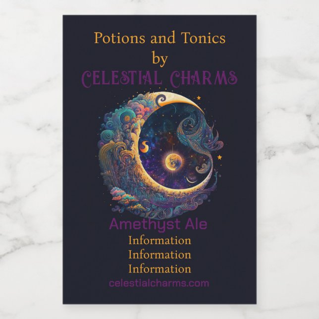 Skapa din egen dystra Sjöjungfru Måne Vinetikett (Enkel etikett)