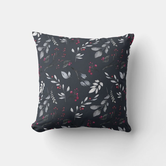 Skapa din egen Elegant Black & Red Holly Kudde (Framsida)