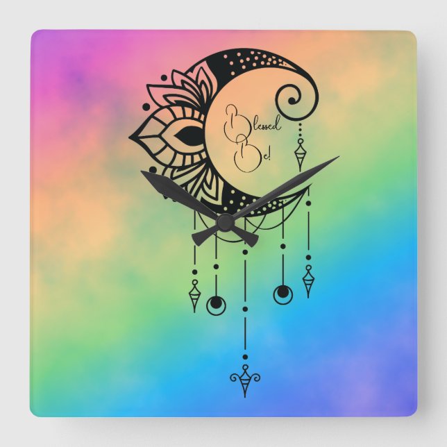 Skapa din egen Elegant Boho Måne Silhouette Fyrkantig Klocka (Framsida)