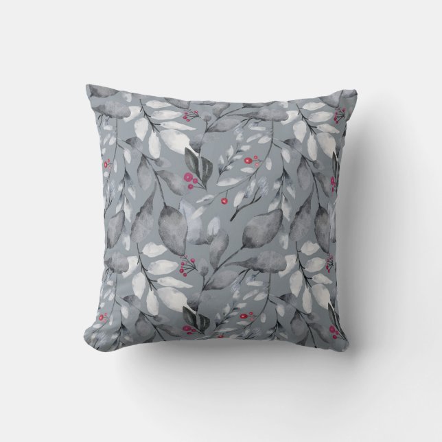 Skapa din egen Elegant Mörk Grått Tone Red Holly Kudde (Framsida)