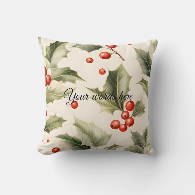 Skapa din egen Elegant Red Holly Cream Kudde (Framsida)