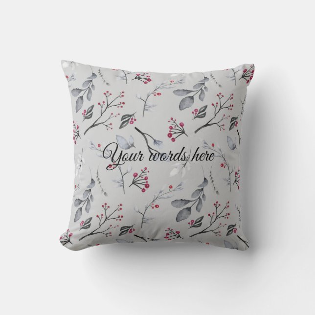 Skapa din egen Elegant Red Holly Grått Kudde (Framsida)