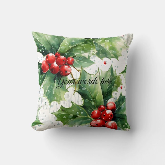 Skapa din egen Elegant Red Holly & Raindrops Kudde (Framsida)