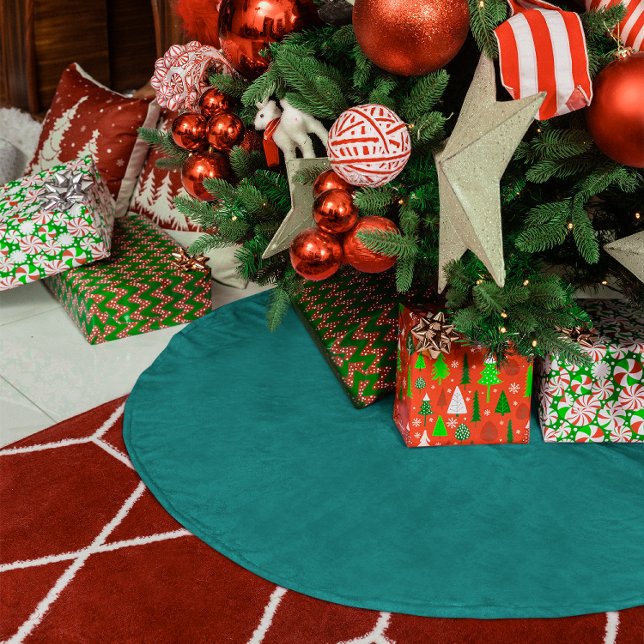 Skapa din egen enfärgade teal julgransmatta borstad polyester (Create Your Own Solid Color Teal Brushed Polyester Tree Skirt)