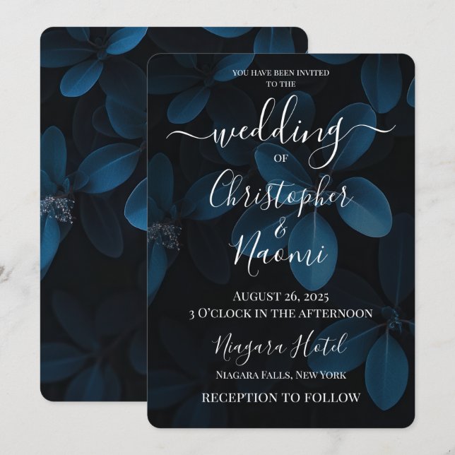 Skapa din egen enkla Mörk Löv Bröllop Inbjudningar (Fram/baksida)